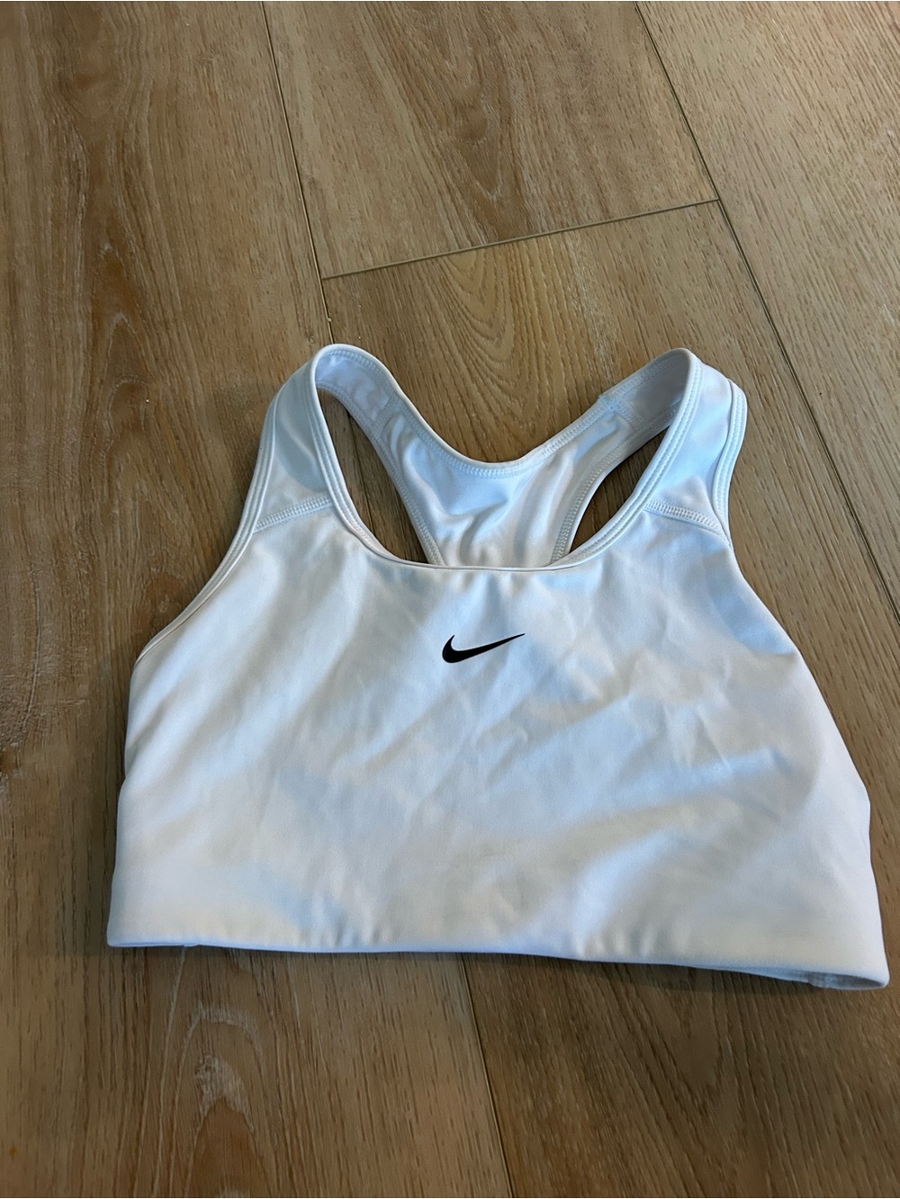 Nike White Racerback Sports Bra with Black Swoosh